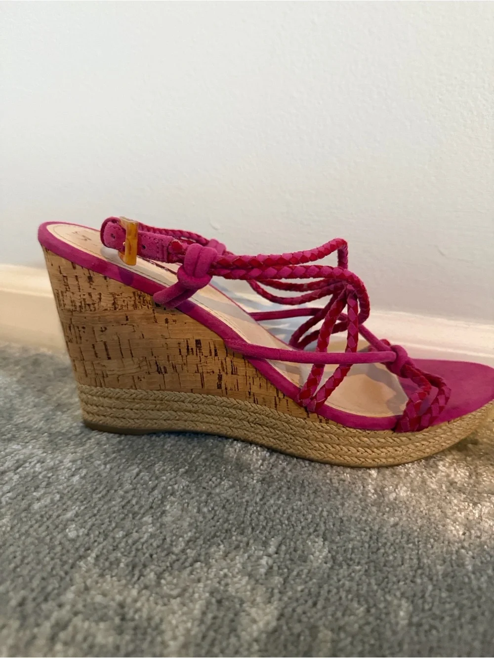Women's Pink Braided Wedge Sandals by